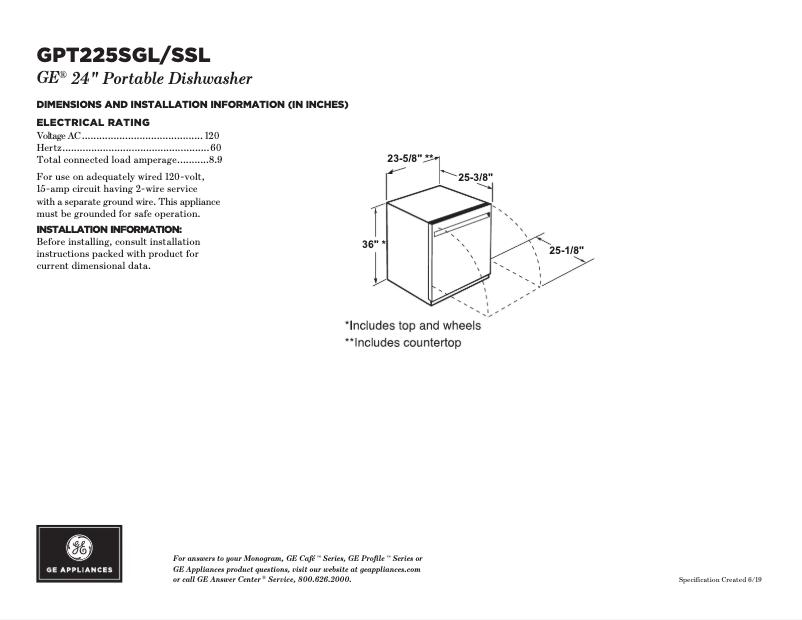 Image de la première page du manuel de l'appareil GPT225SGLWW