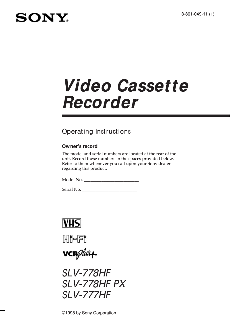 Page 1 de la notice Manuel utilisateur Sony SLV-778HF