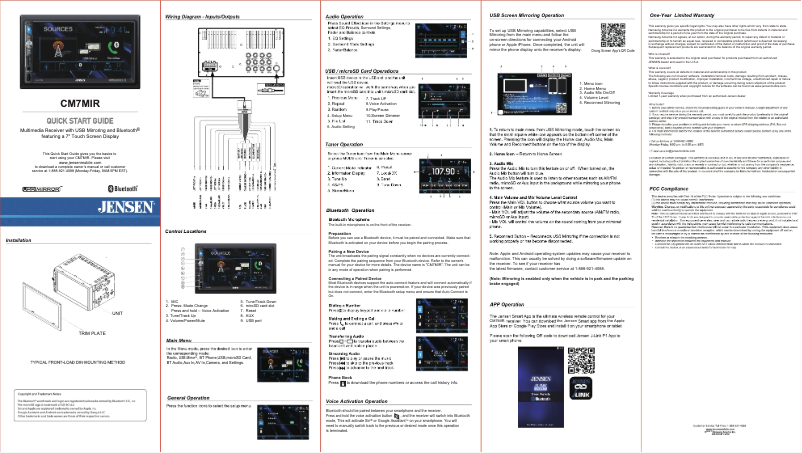 Page n°1 - Guide de démarrage rapide Jensen CM7MIR