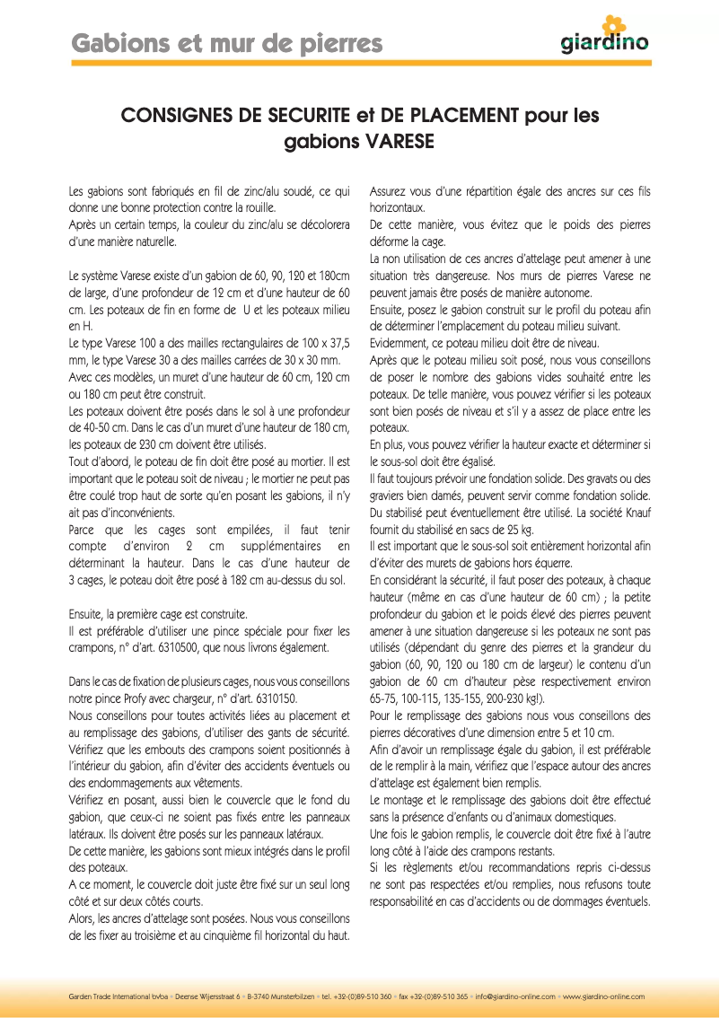 Page 1 de la notice Manuel utilisateur Giardino 5150560