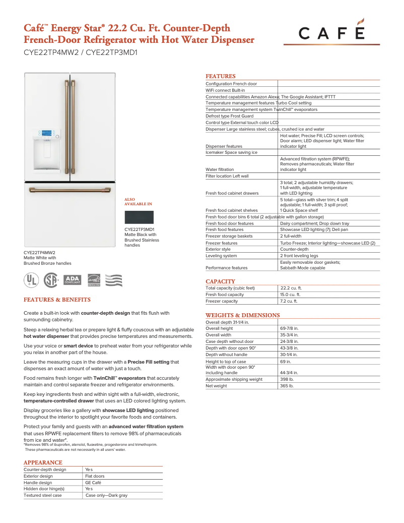 Page 1 of the manual Technical Sheet GE CYE22TP4MW2