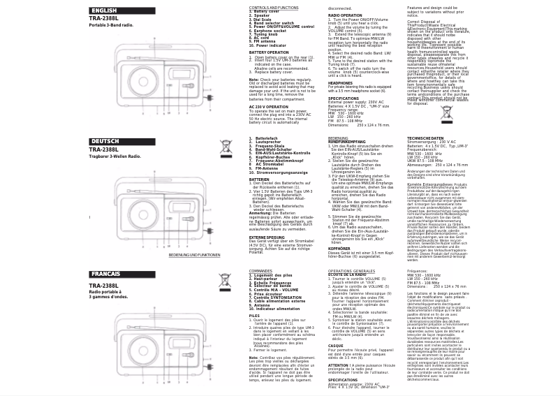 Image de la première page du manuel de l'appareil TRA-2388L