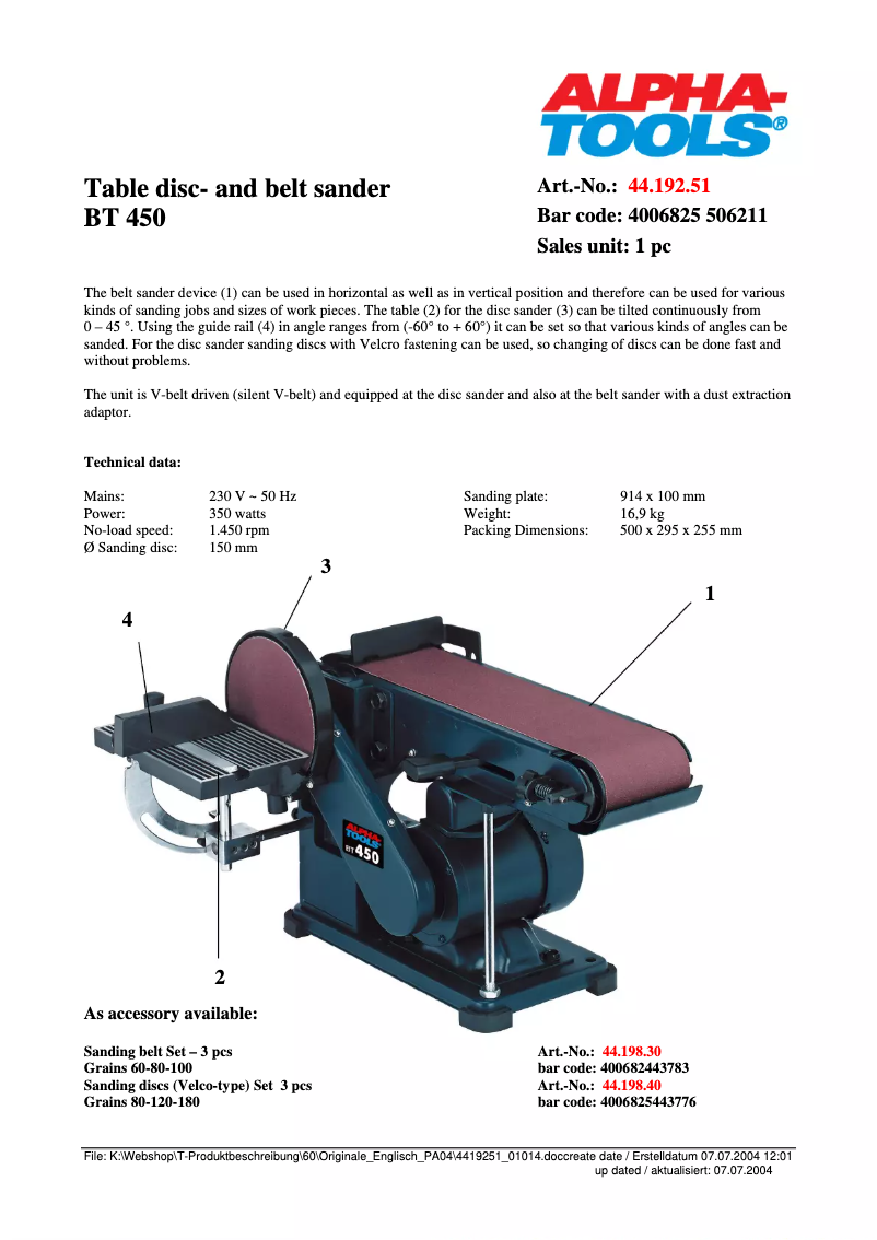 Image de la première page du manuel de l'appareil BT 450