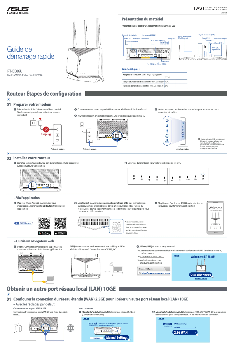 Page 1 de la notice Guide de démarrage rapide Asus RT-BE86U