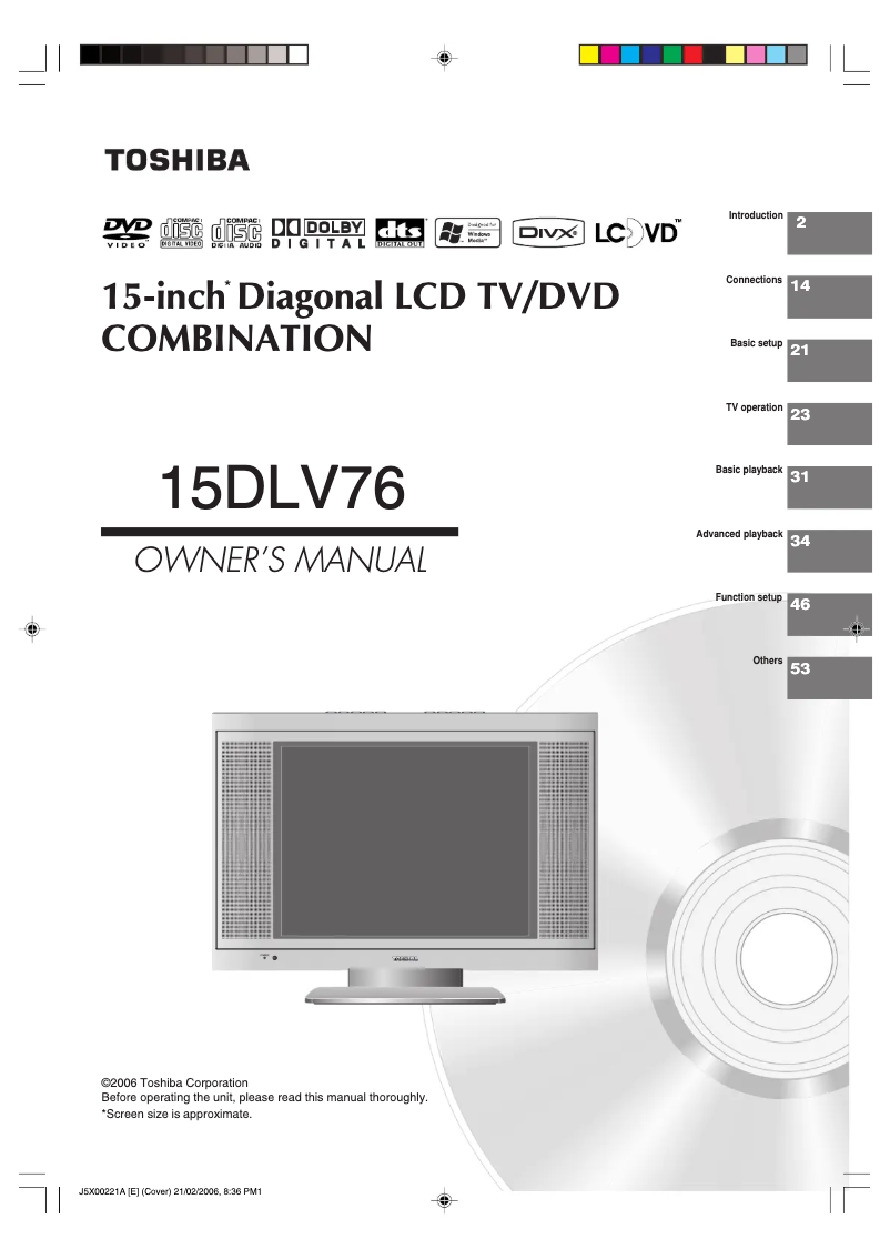Page n°1 - Manuel utilisateur Toshiba 15DLV76