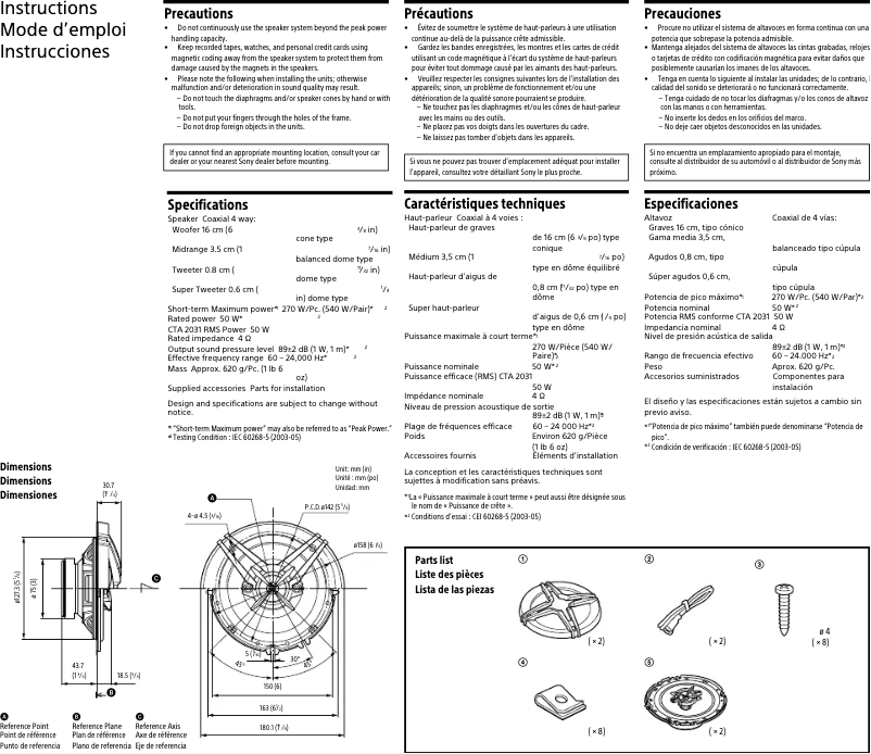 Page 1 de la notice Manuel utilisateur Sony XS-R1646
