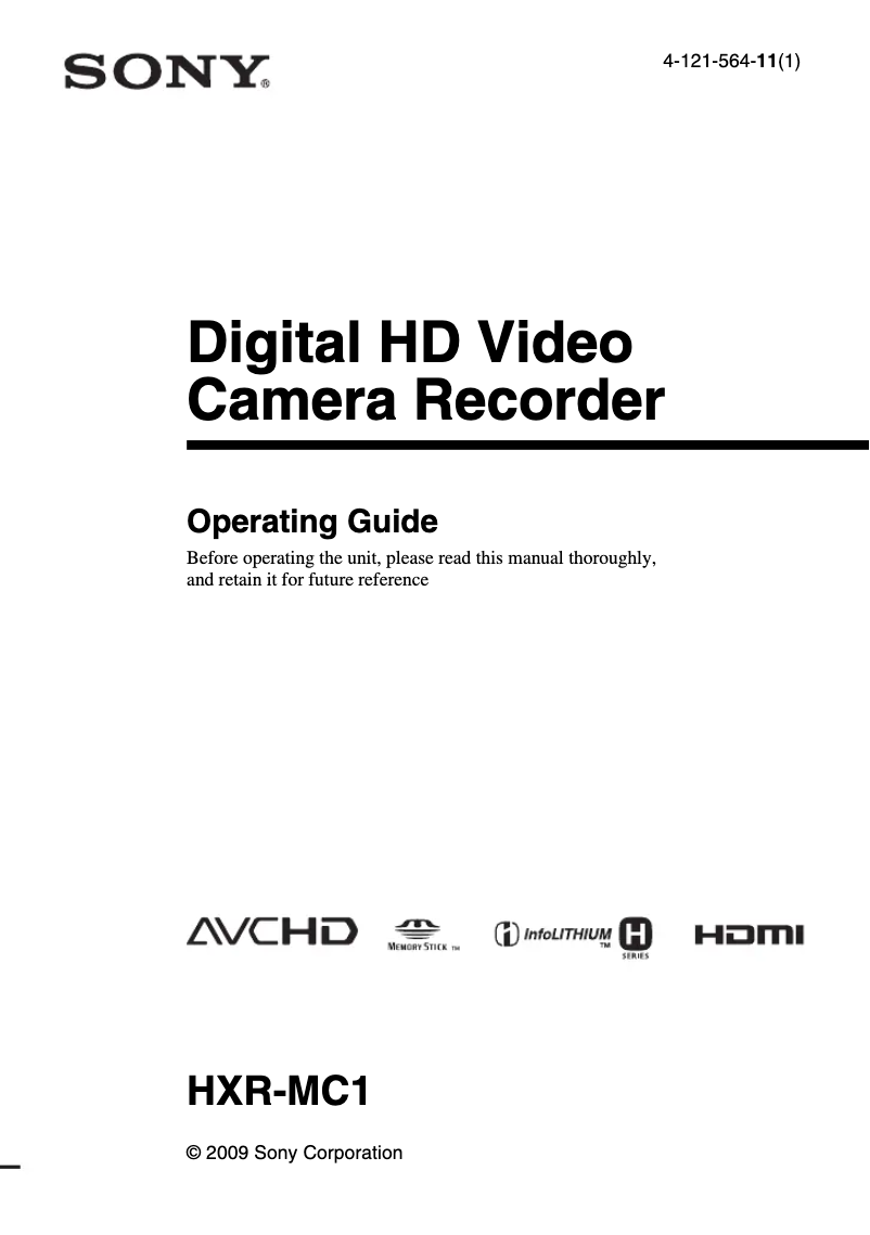 Página 1 del manual Manual de usuario Sony HXR-MC1