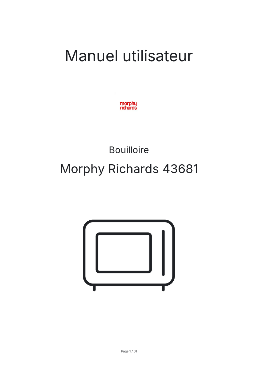 Page n°1 - Manuel utilisateur Morphy Richards 43681