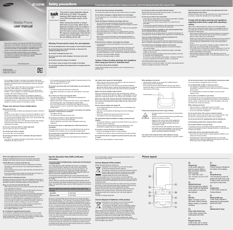 Page n°1 - Manuel utilisateur Samsung GT-C3780
