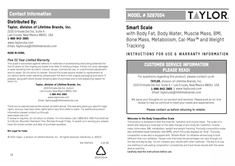 Page 1 de la notice Manuel utilisateur Taylor 5297054