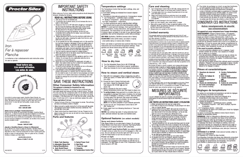 Page n°1 - Manuel utilisateur Proctor Silex 17150Y