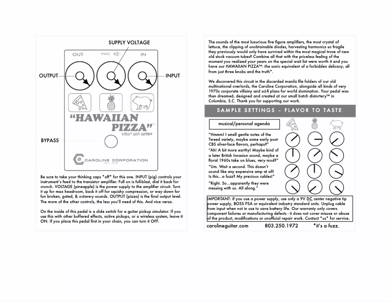Page n°1 - Manuel utilisateur Caroline Hawaiian Pizza