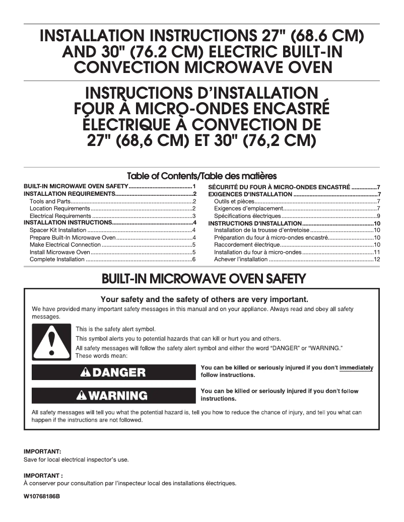 Page 1 de la notice Guide d'installation KitchenAid JMC2427DS