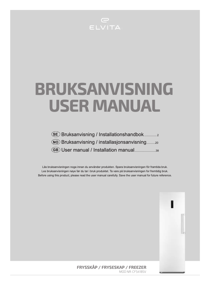 Page 1 de la notice Manuel utilisateur Elvita CFS4185V
