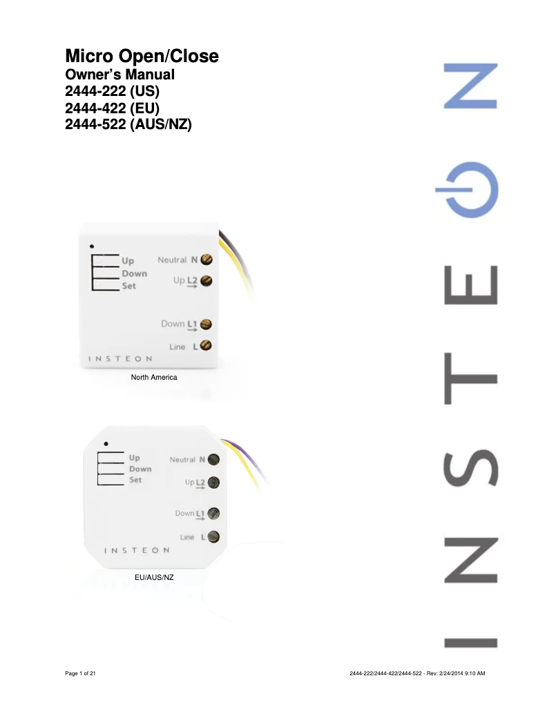 Page n°1 - Manuel utilisateur Insteon 2444-222