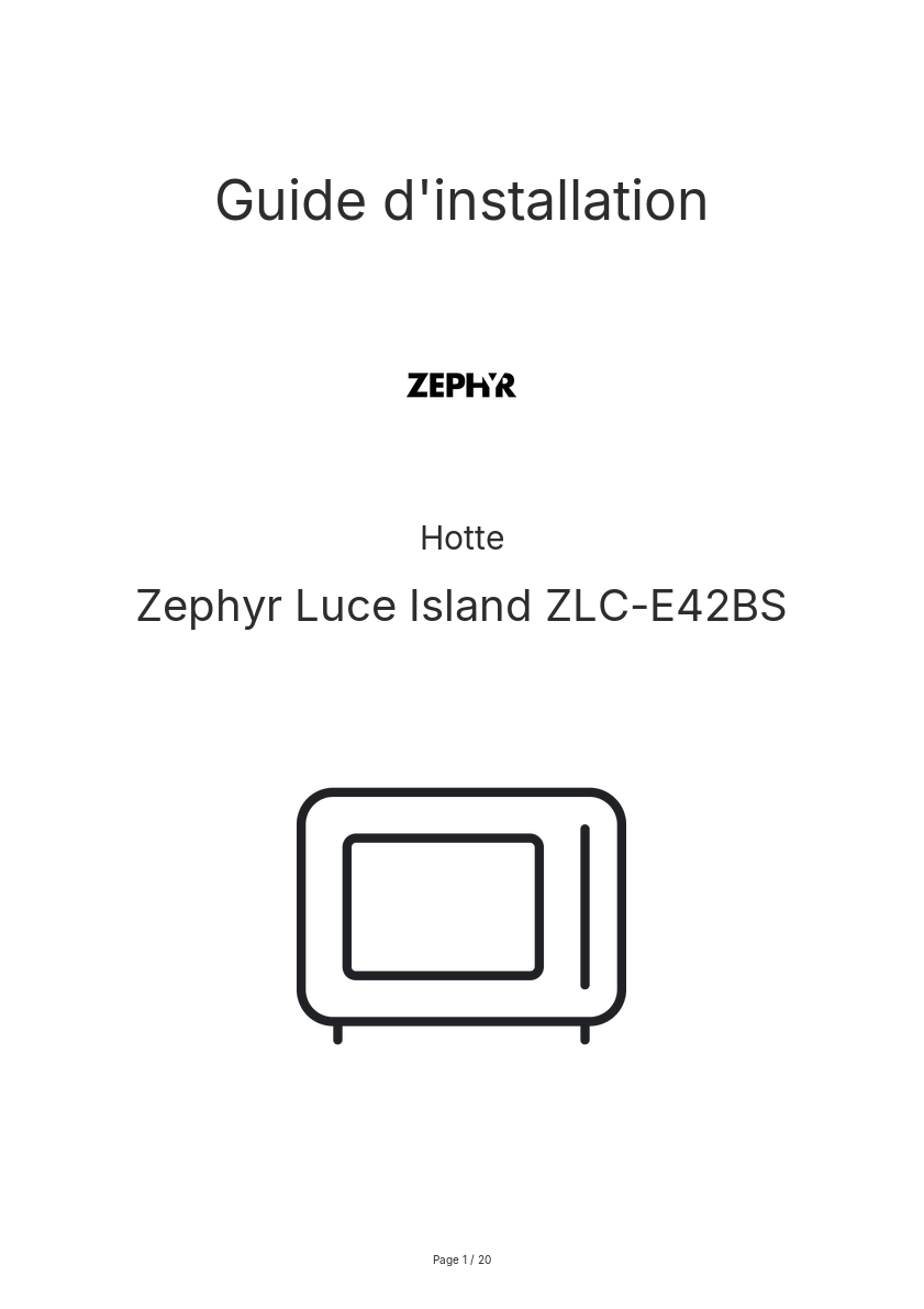 Page n°1 - Guide d'installation Zephyr Luce Island ZLC-E42BS