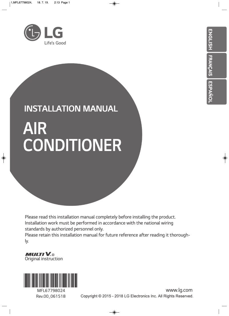 Page 1 de la notice Manuel utilisateur LG ARUN060GSS4