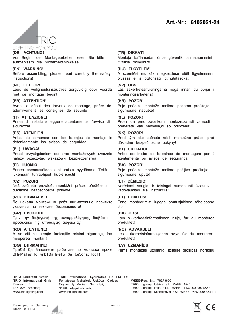 Page 1 de la notice Manuel utilisateur Trio Lighting Rustica 6102021-24