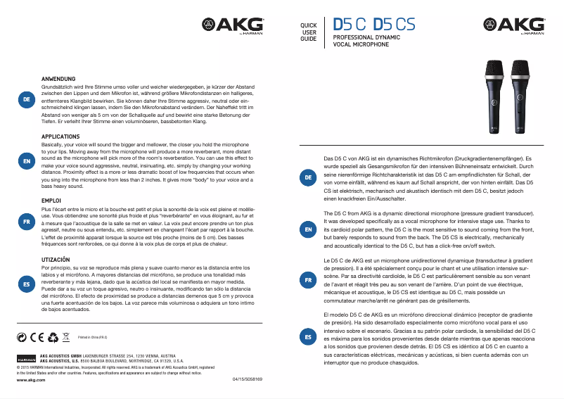 Page 1 de la notice Manuel utilisateur AKG D5 C