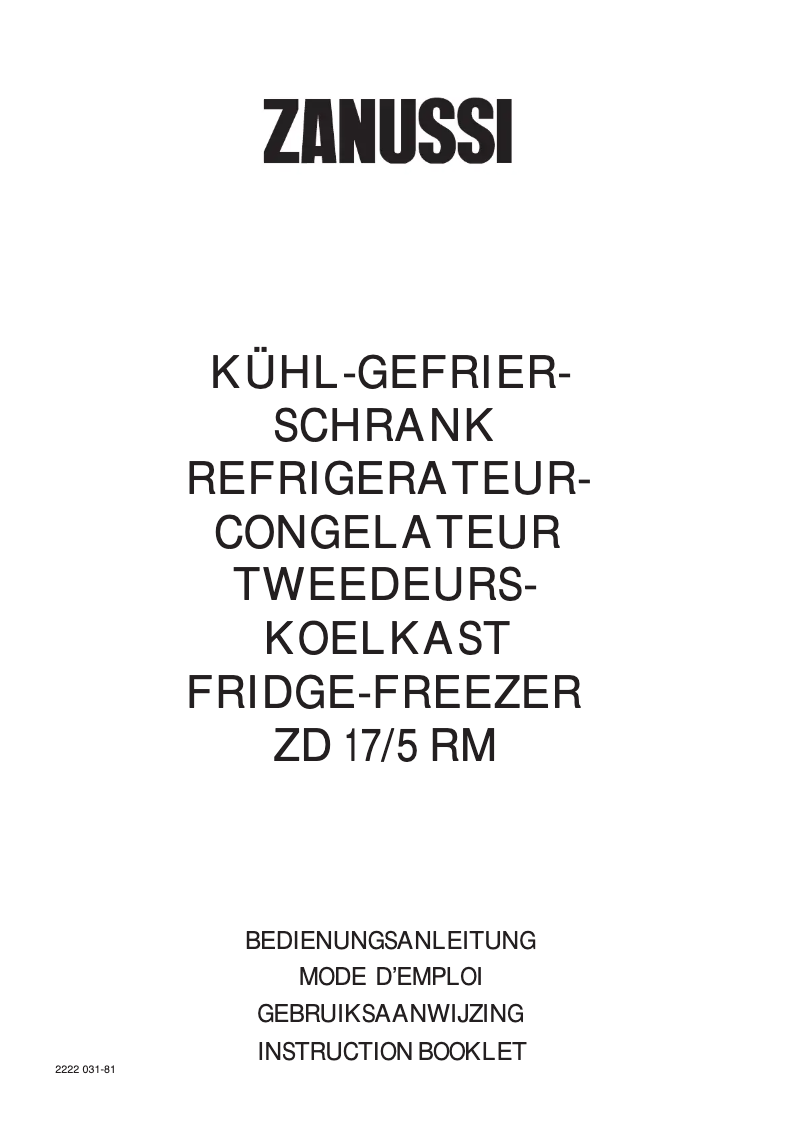 Page 1 de la notice Manuel utilisateur Zanussi ZD17/5RM