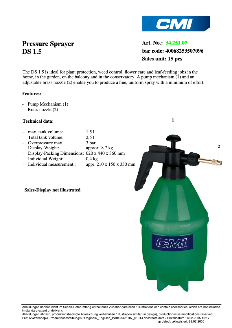 Page n°1 - Fiche technique CMI DS 1,5