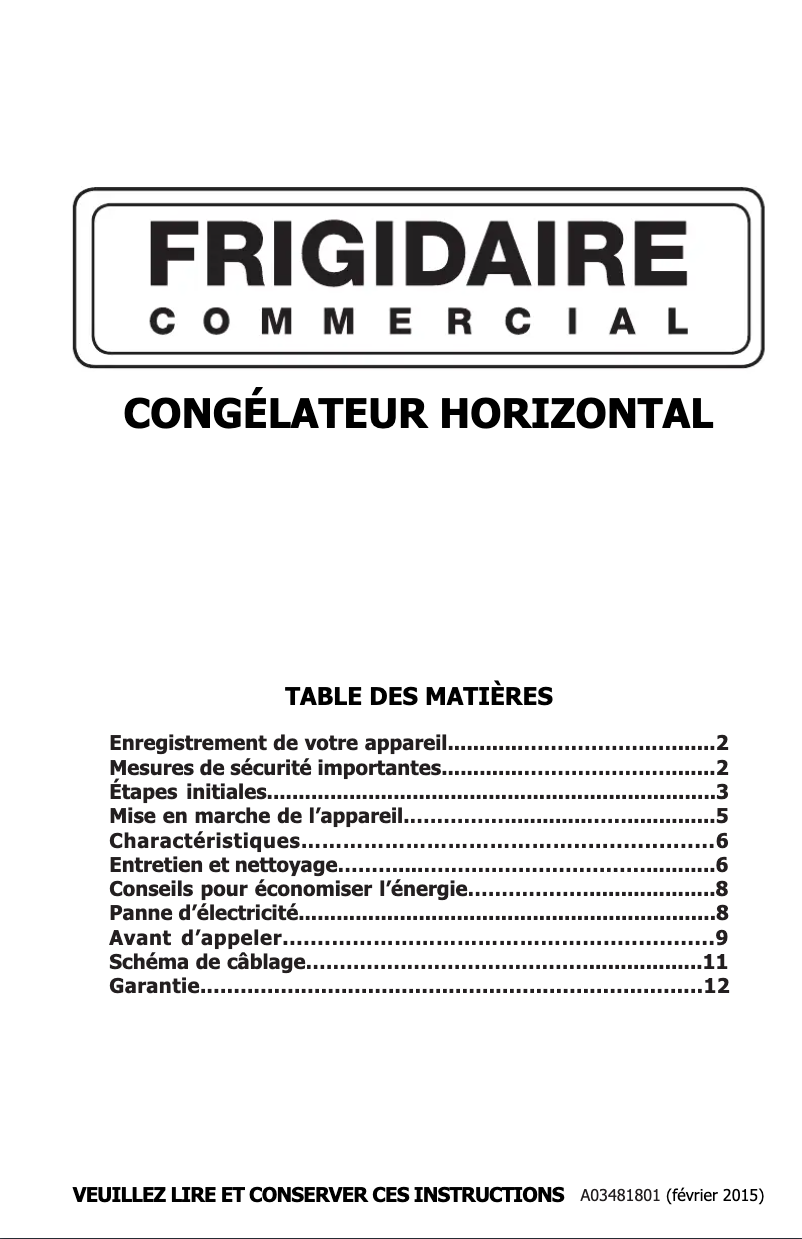 Page 1 de la notice Manuel utilisateur Frigidaire FCCS071QW