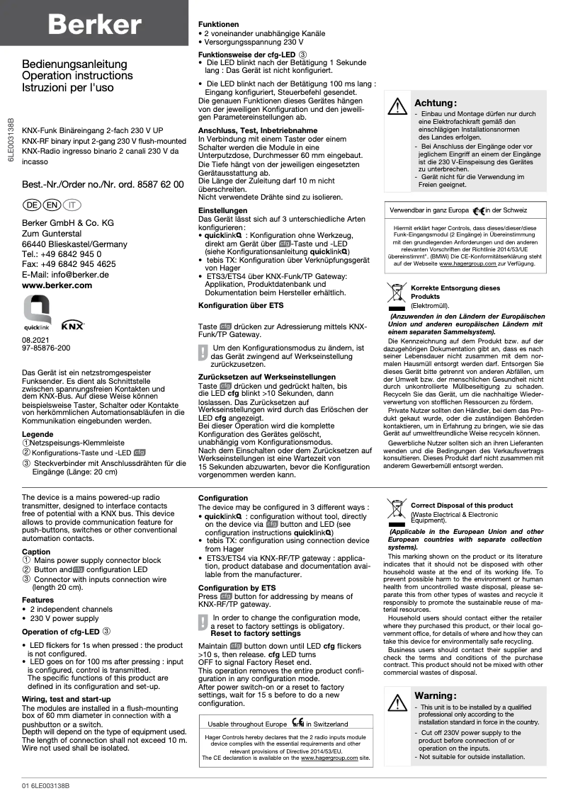Image de la première page du manuel de l'appareil 85876200