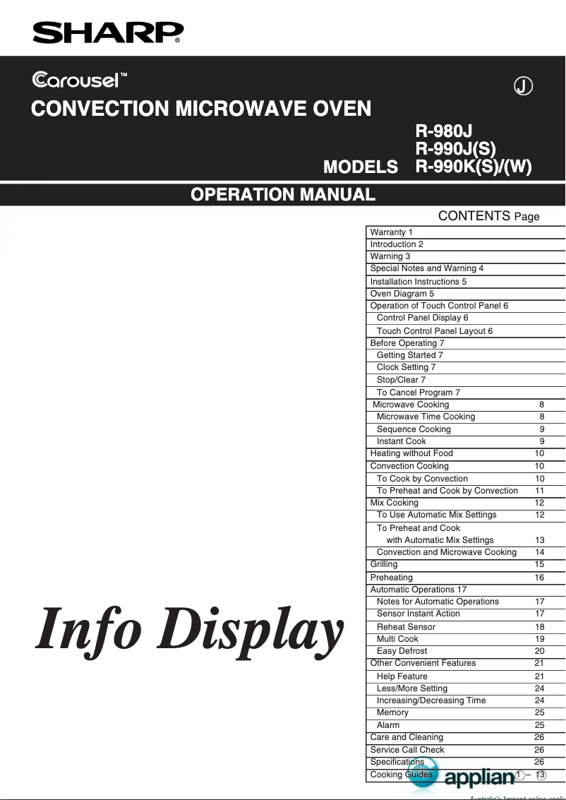 Page 1 de la notice Manuel utilisateur Sharp R-990K