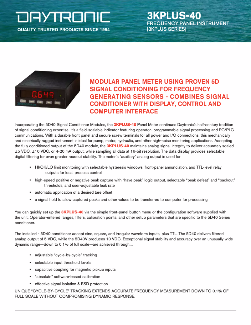 Page 1 de la notice Fiche technique Daytronic 3KPLUS-40