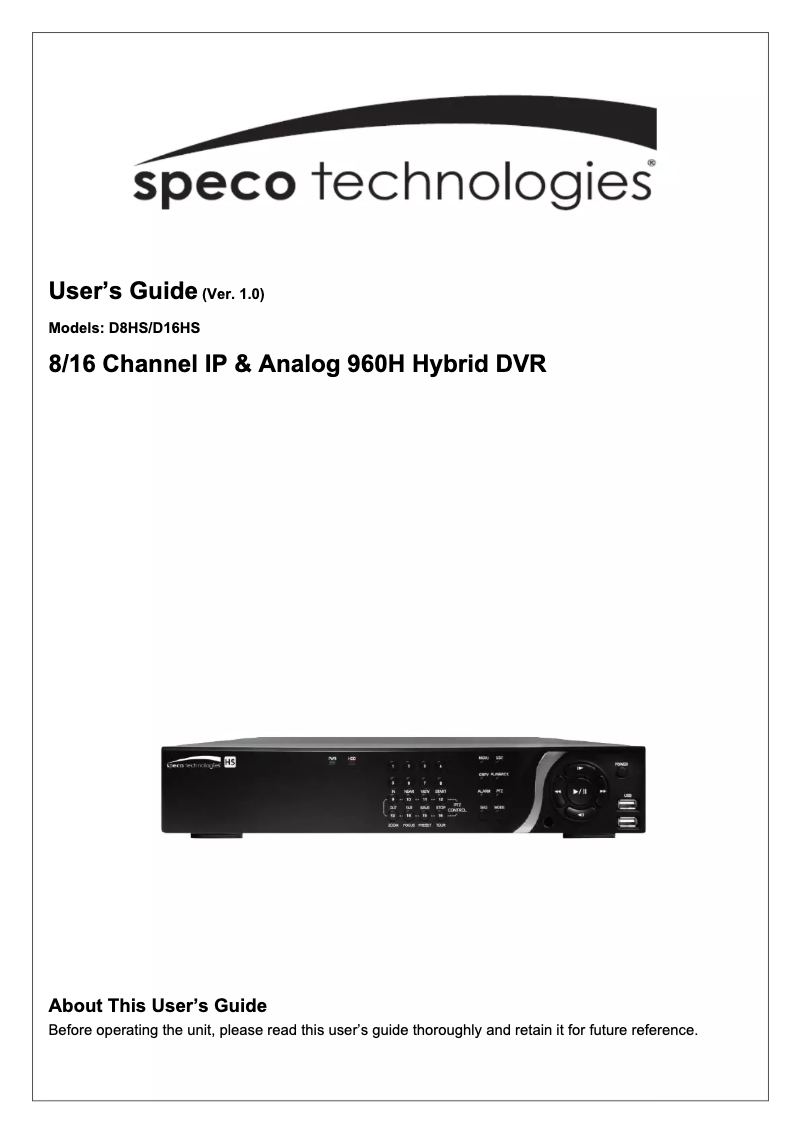 Page 1 de la notice Manuel utilisateur Speco Technologies D8WHSM