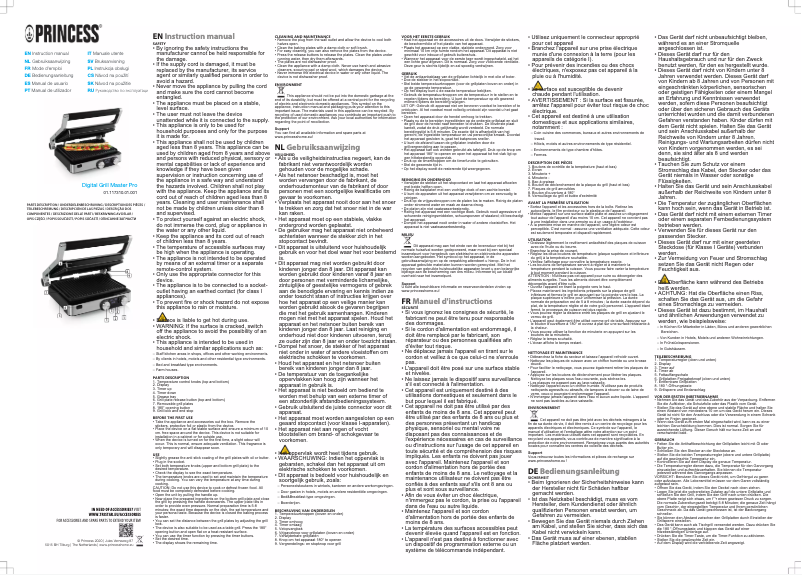 Page 1 de la notice Manuel utilisateur Princess Digital Grill Master Pro