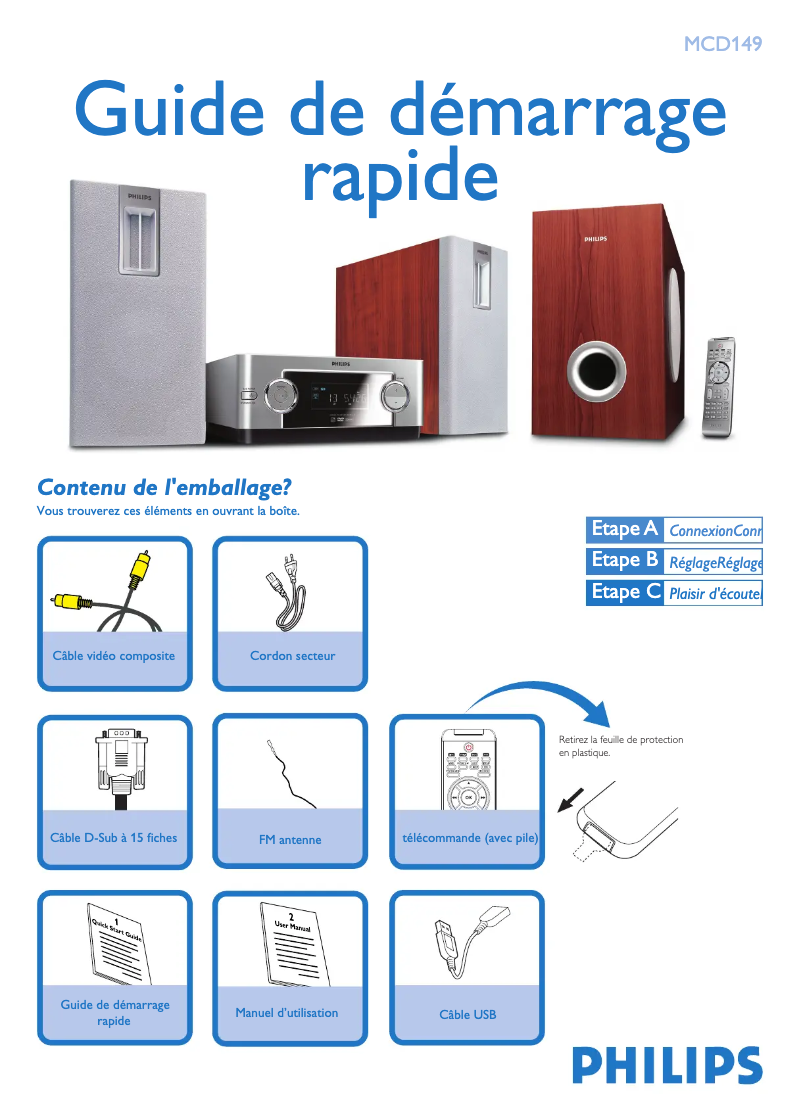 Page n°1 - Guide de démarrage rapide Philips MCD149