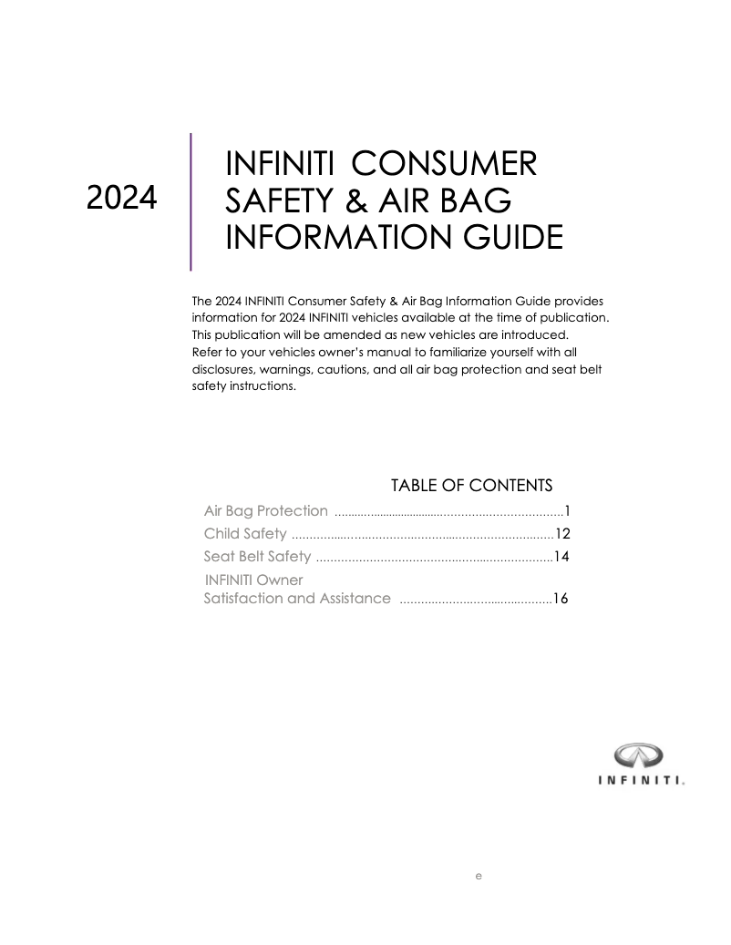 Page n°1 - Instructions de sécurité Infiniti Q50 (2024)