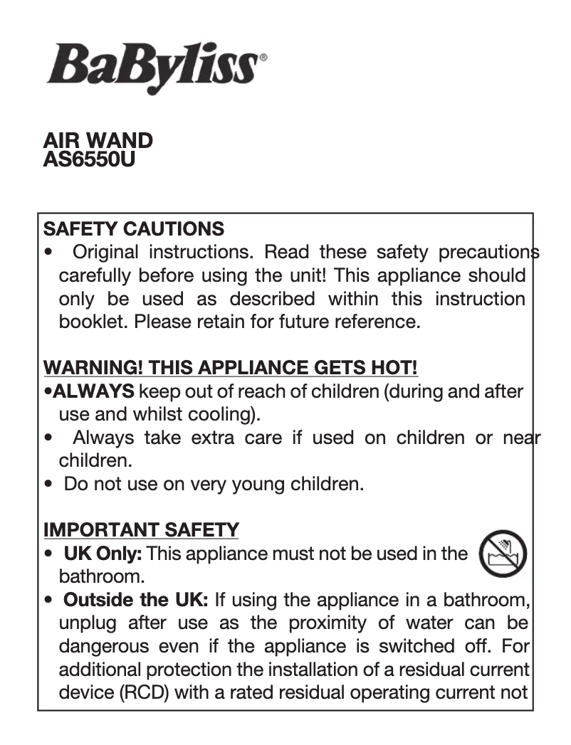 Imagen de la primera página del manual del dispositivo Air Wand AS6550U