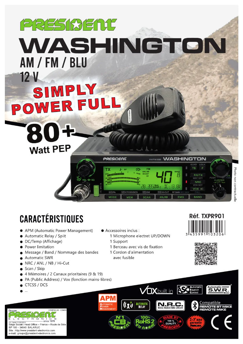 Page 1 de la notice Fiche technique President Washington