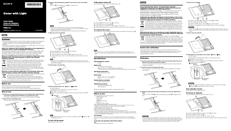 Image de la première page du manuel de l'appareil PRSA-CL1