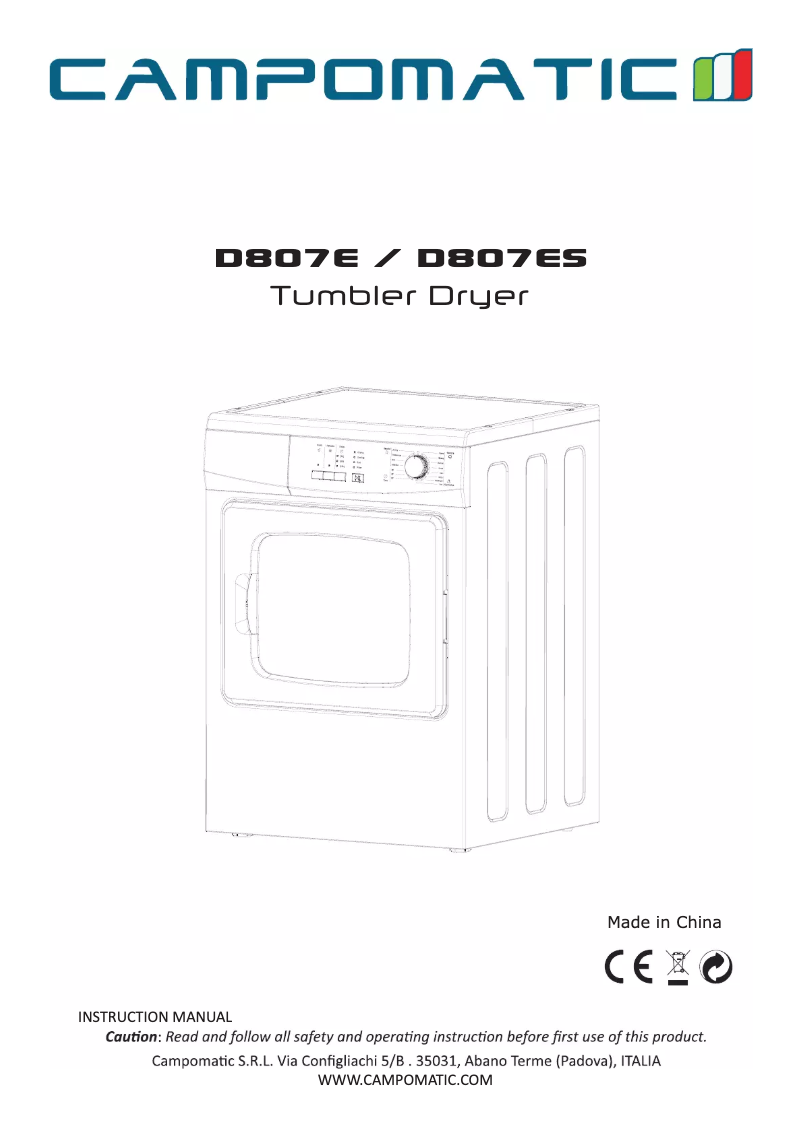 Page 1 de la notice Manuel utilisateur Campomatic D807E