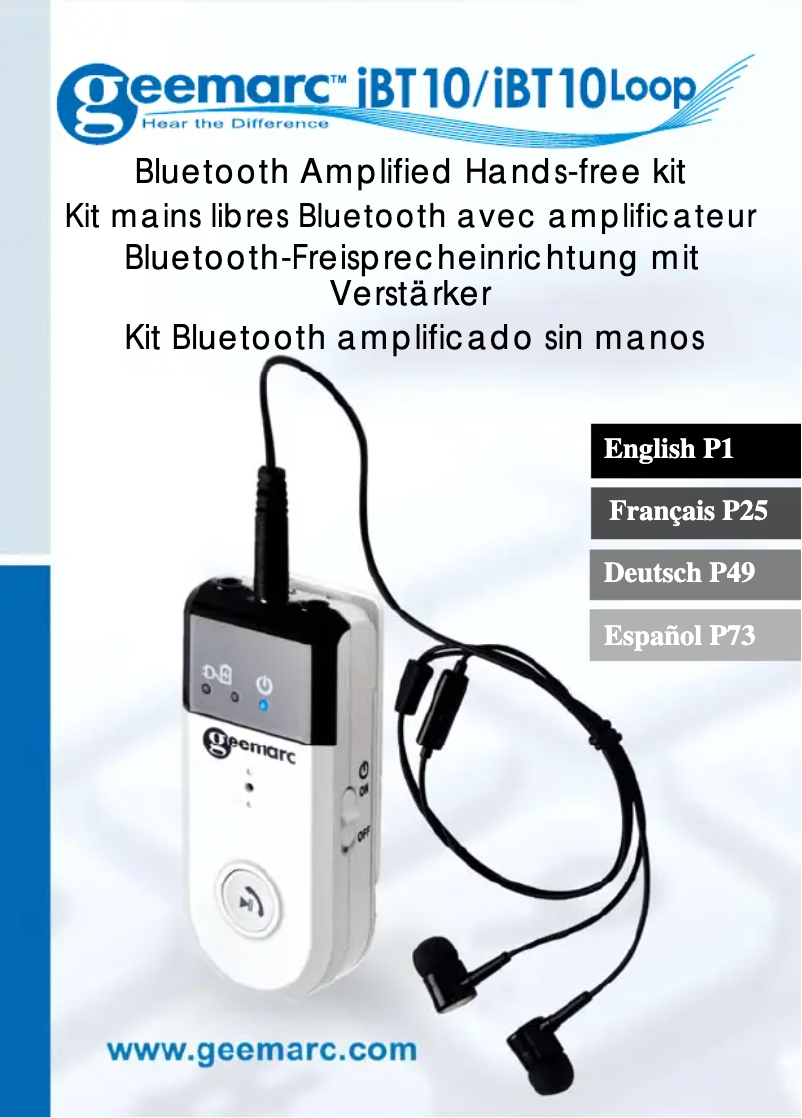 Page n°1 - Manuel utilisateur Geemarc iBT10