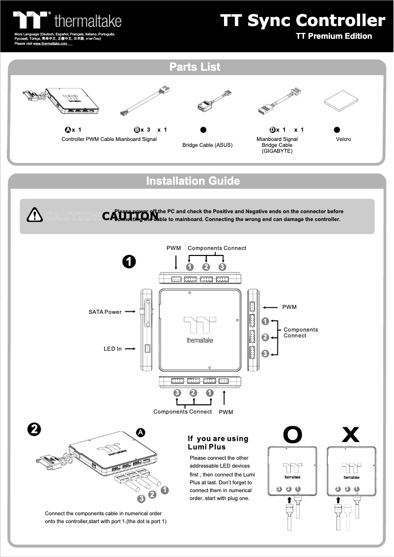 Page 1 de la notice Manuel utilisateur Thermaltake TT Sync Controller TT Premium Edition