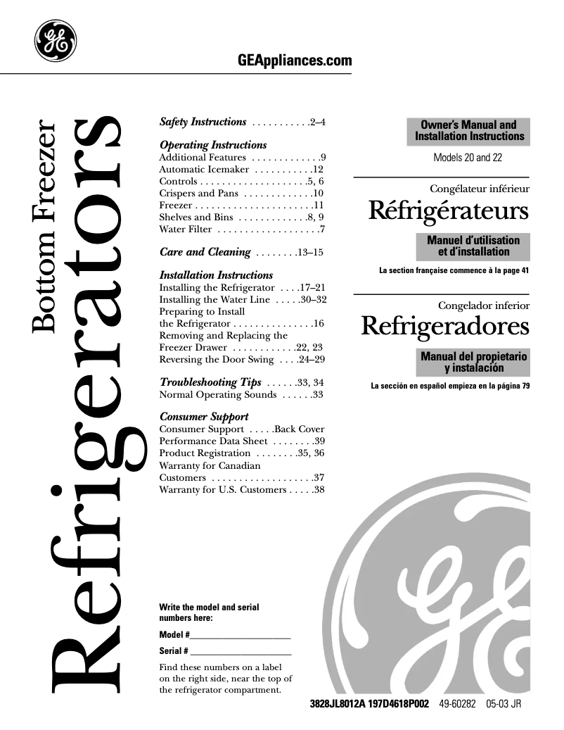 Page 1 de la notice Manuel utilisateur GE GBS22HBPWW