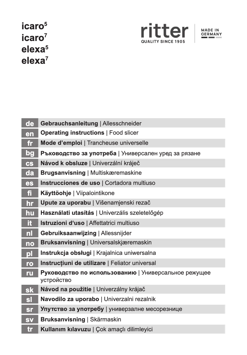 Page 1 de la notice Manuel utilisateur Ritter Icaro 5
