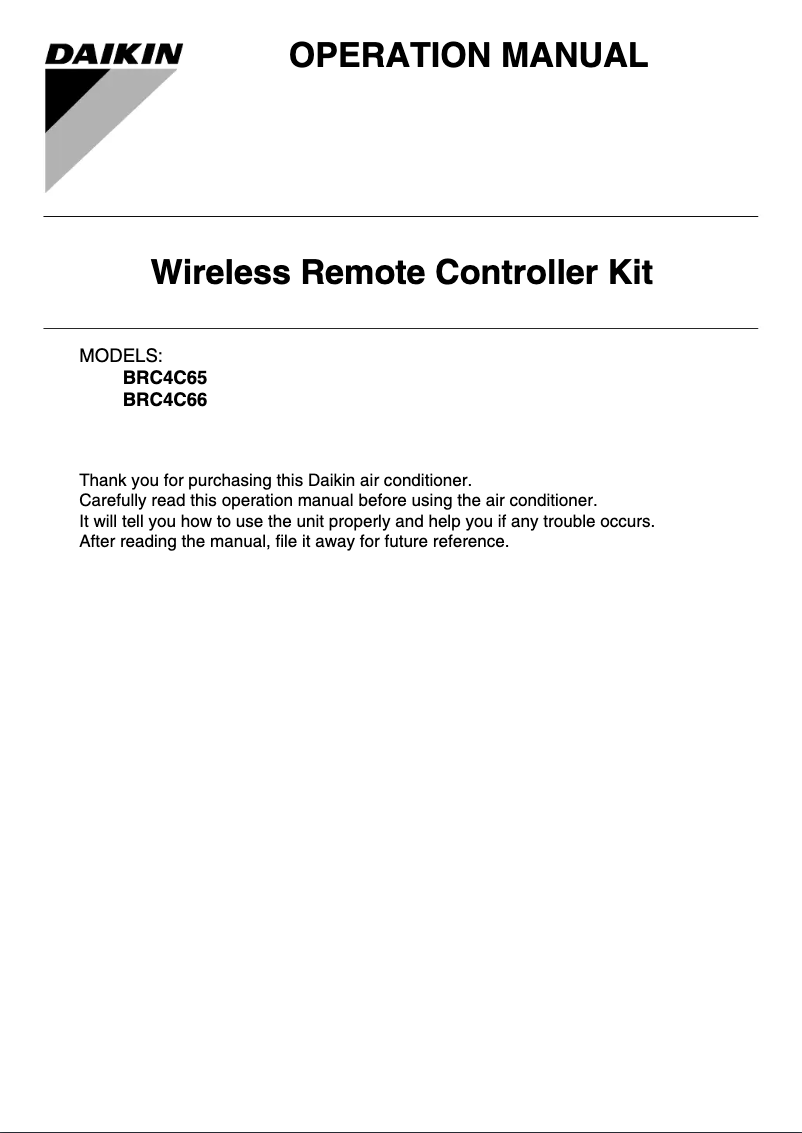 Page 1 de la notice Manuel utilisateur Daikin Bulkhead System BRC4C65