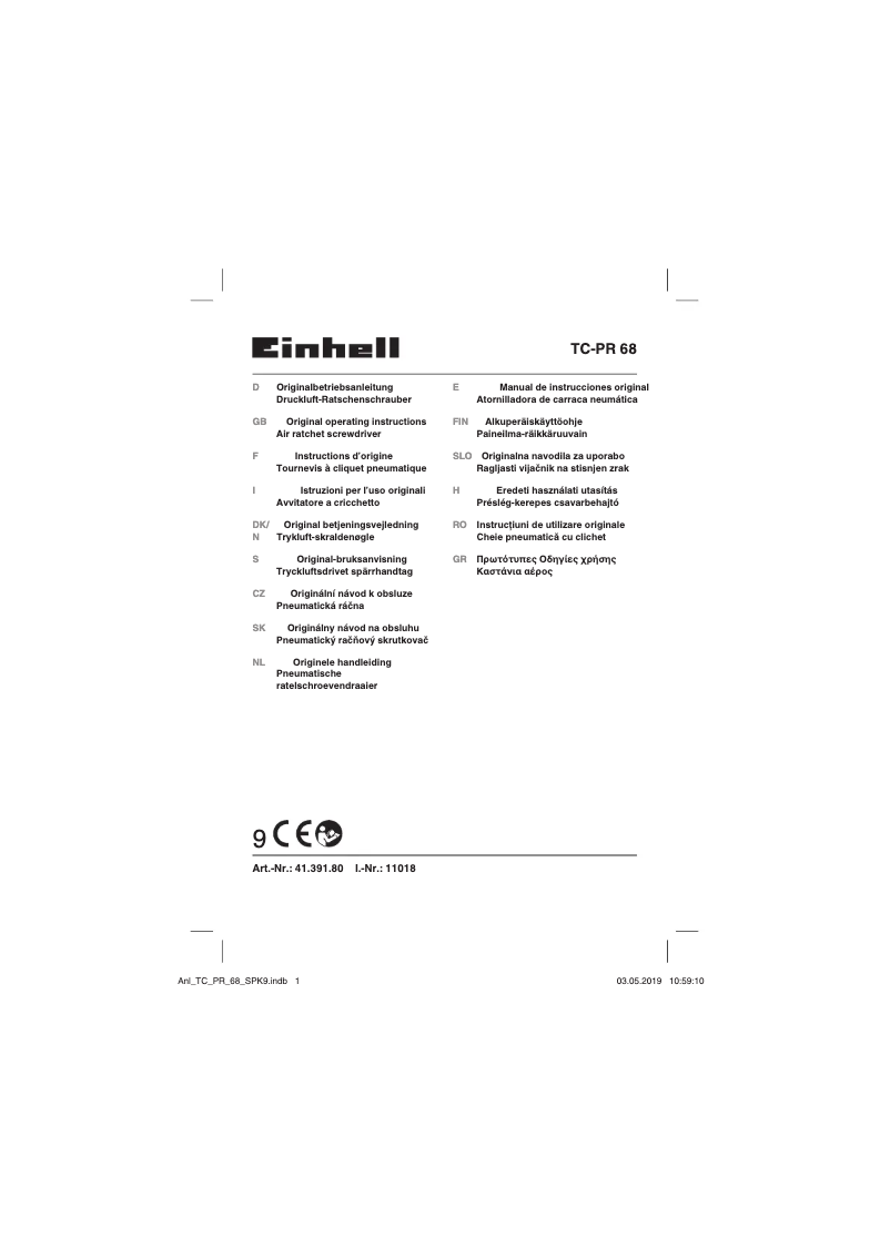 Page 1 de la notice Manuel utilisateur Einhell TC-PR 68