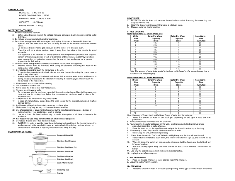 Page n°1 - Manuel utilisateur Imarflex IMC-6100S