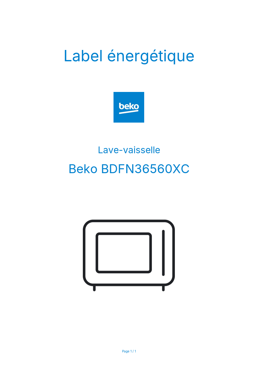 Page n°1 - Label énergétique Beko BDFN36560XC
