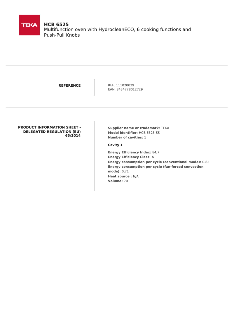 Page n°1 - Fiche technique Teka HCB 6520