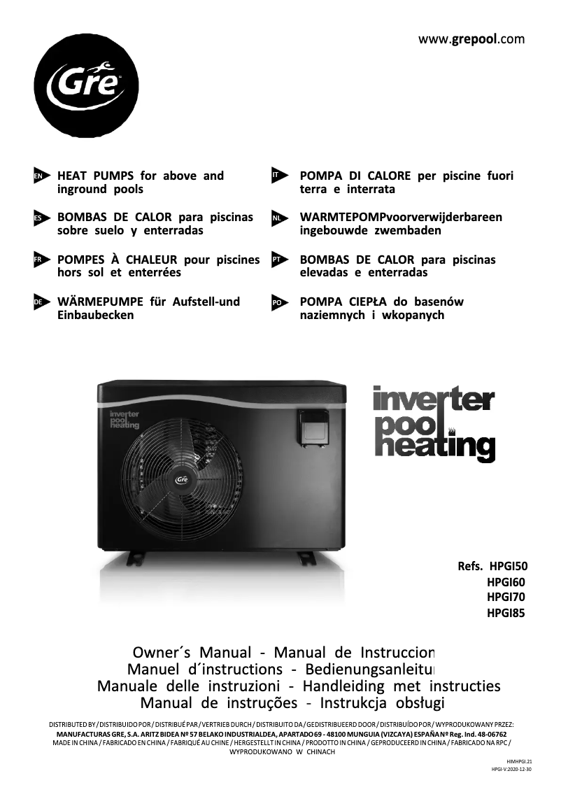 Page 1 de la notice Manuel utilisateur Gre HPGI85
