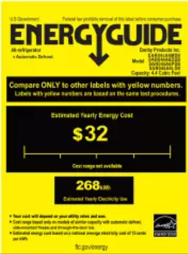 Page 1 de la notice Label énergétique Danby DAR044A6LDB