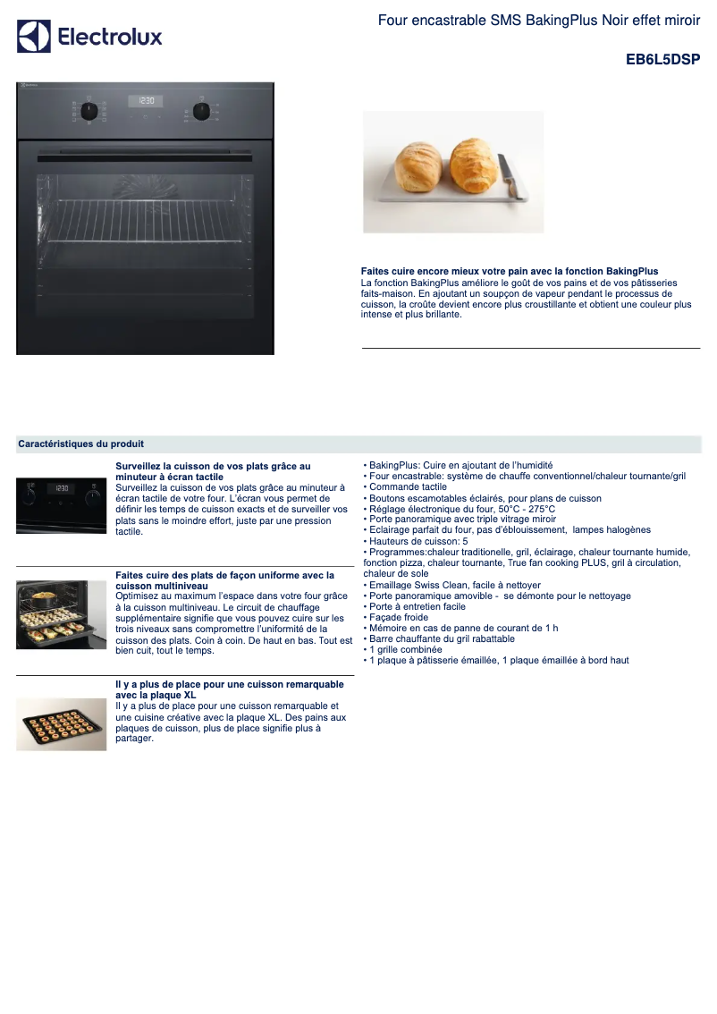 Página 1 del manual Ficha técnica Electrolux EB6L5DSP