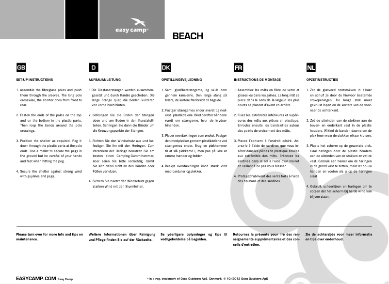 Page n°1 - Manuel utilisateur Easy Camp Beach